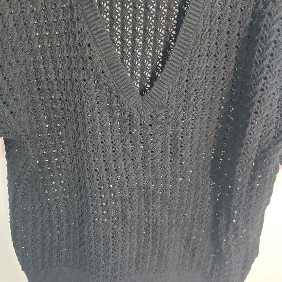 Varley Monte V-Neck Knit Polo Top Black White Contrast Collar Open Knit  XL - Picture 9 of 9